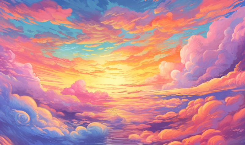 古风日出日落晚霞天空云层云朵唯美插画,插画/手绘图,插画/手绘图库,插画/手绘图下载,插画/手绘